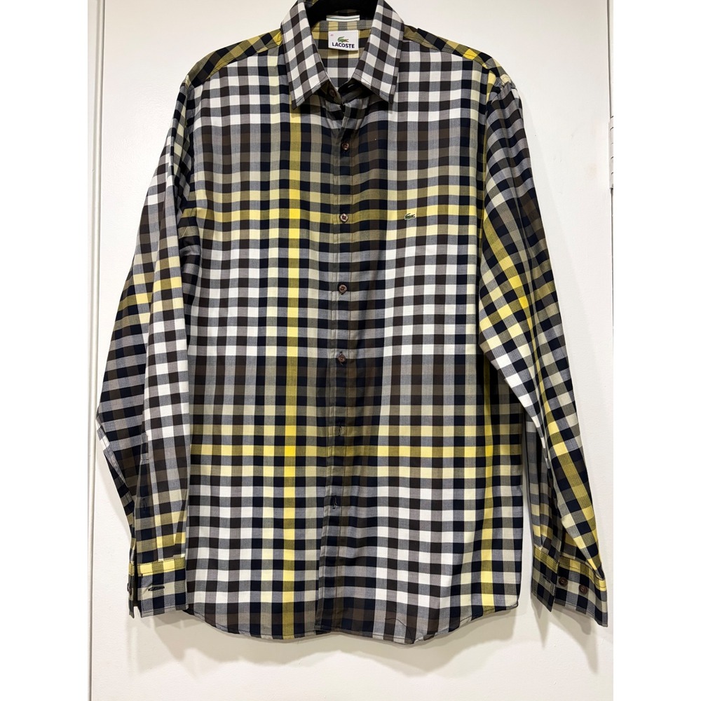 Lacoste Mens Button Down Shirt || 41 || Yellow Black Check